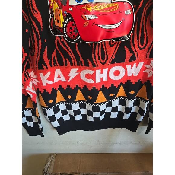 Disney Pixar Small Cars Lightning McQueen Ugly Christmas Sweater pullover NEW - Picture 4 of 6